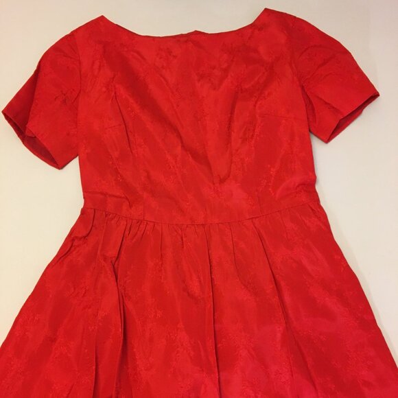 Vintage 50s Red Brocade Cocktail Party Dress Christmas Holidays MCM (IB) - Picture 10 of 16
